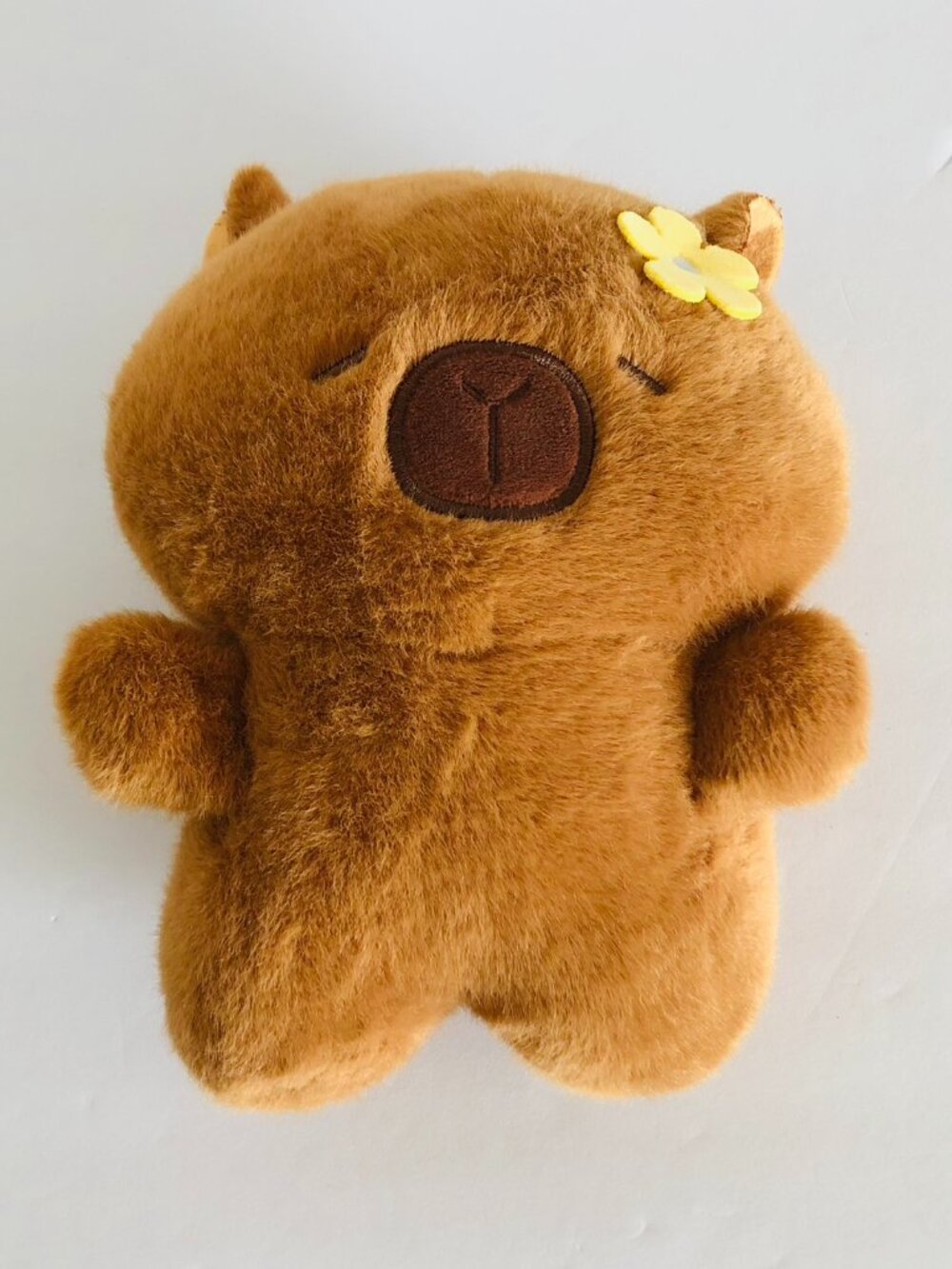 Capybara Plush Brown Stuffed Animal Yellow Flower 8 in
